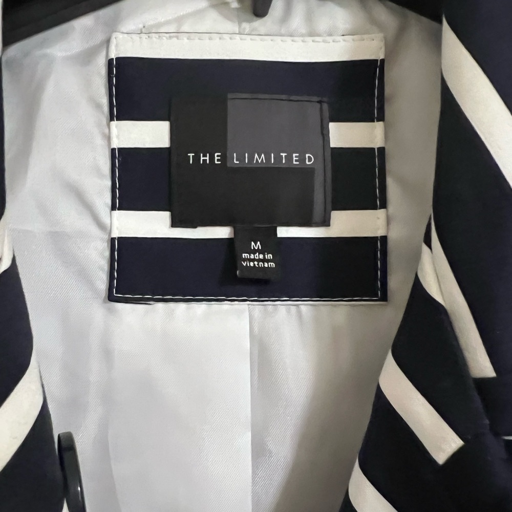 The Limited raincoat navy white striped trench medium lined nautical - Picture 3 of 12